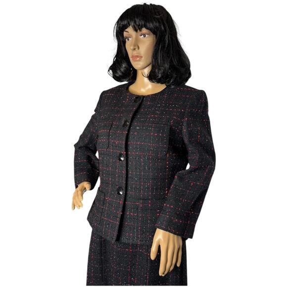Tahari ASL evening classics boucle tweed sparkly dress suit black & red size 8 - Picture 2 of 16